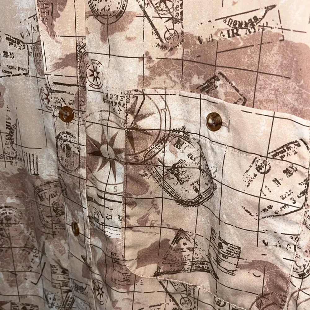 Vintage Orvis Camp Shirt Aviation Print Large Mail Passport Stamp World Map - Picture 6 of 7